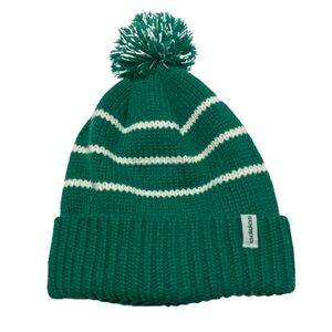 Adidas Kids OS Green & White Striped Knit Pom-Pom Beanie Logo Hat With Lining